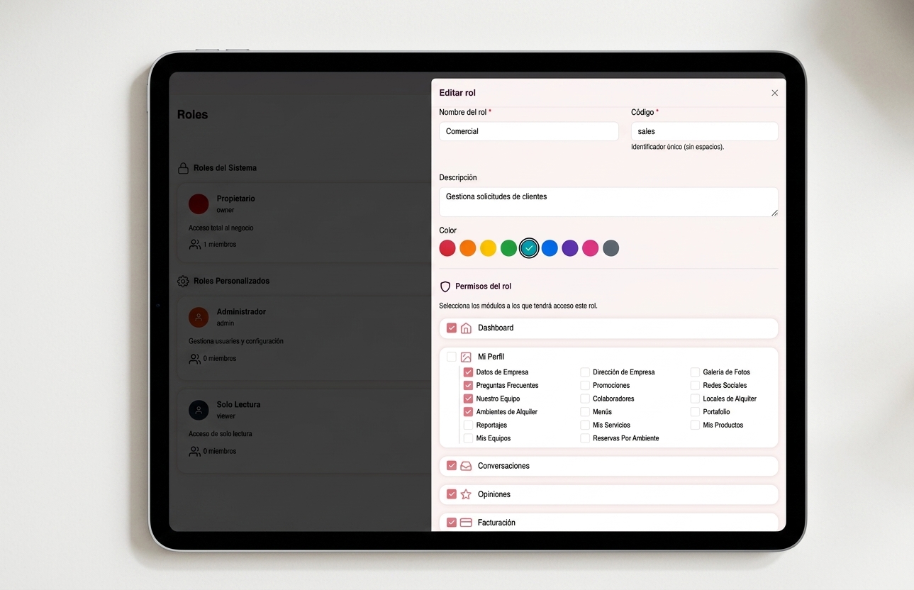 Sistema de roles y permisos — Bodas Planner