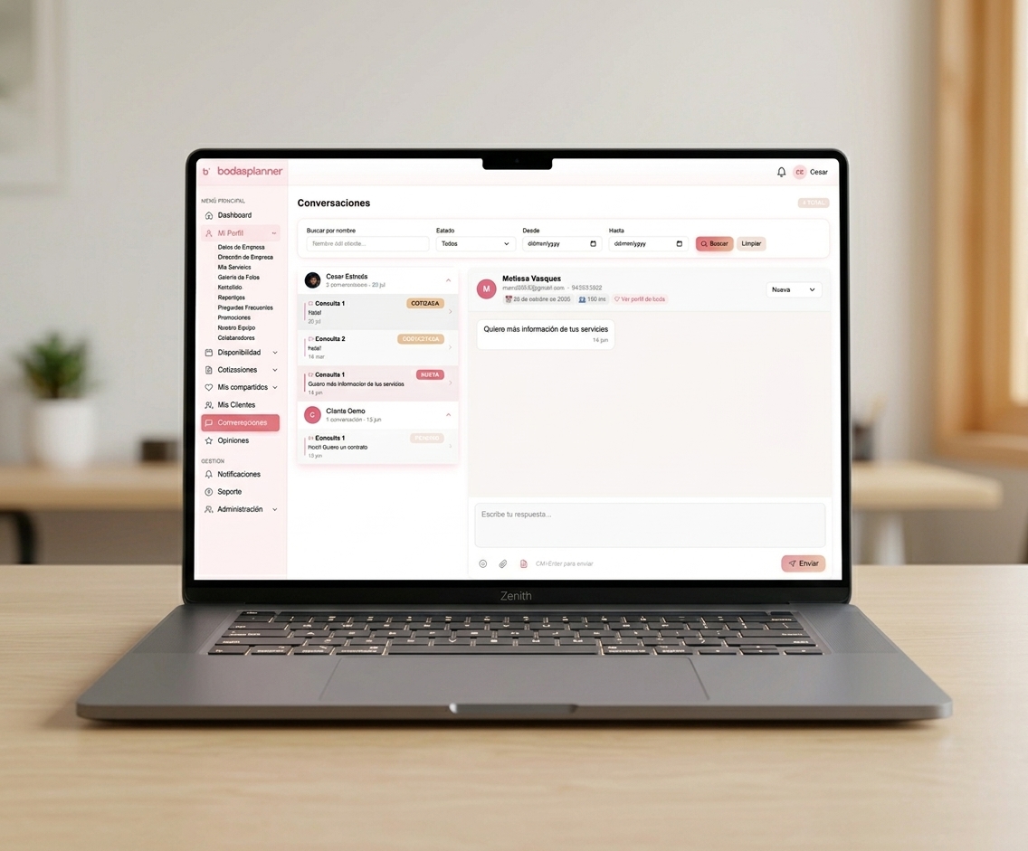 Panel de solicitudes — Conversaciones con clientes